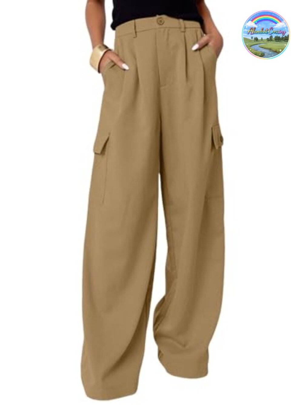 High Waisted Wide Leg Cargo Pants Baggy Casual Work Pants 4 Pockets